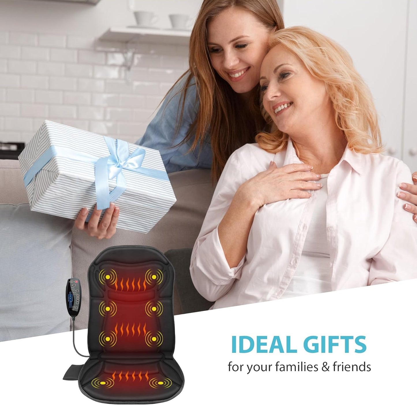 Back Massager Chair Pad,Massage Seat Cushion, Back Massage with Heat, 4 Vibration Intensities & 2 Heat Levels,Electric Massager Pain Relief,Gifts for Men,Women