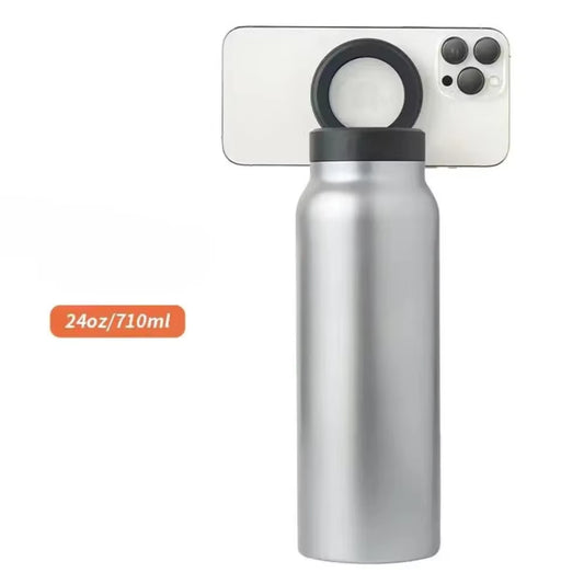 Warm Water Bottle – Magsafe Compatible Water Bottle with Phone Holder – Stainless Steel Water Bottle with Magnetic Phone Tripod