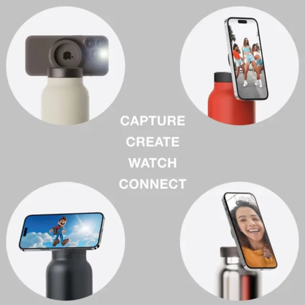 Warm Water Bottle – Magsafe Compatible Water Bottle with Phone Holder – Stainless Steel Water Bottle with Magnetic Phone Tripod