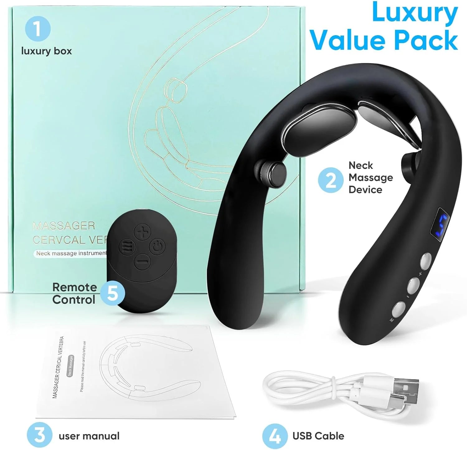 Neck Massager with Heat and Vibration, Intelligent Neck Massager for Pain Relief Deep Tissue, Portable Lymphatic Drainage Massager with 10 Modes & 15 Levels for Women Men Gifts, Black