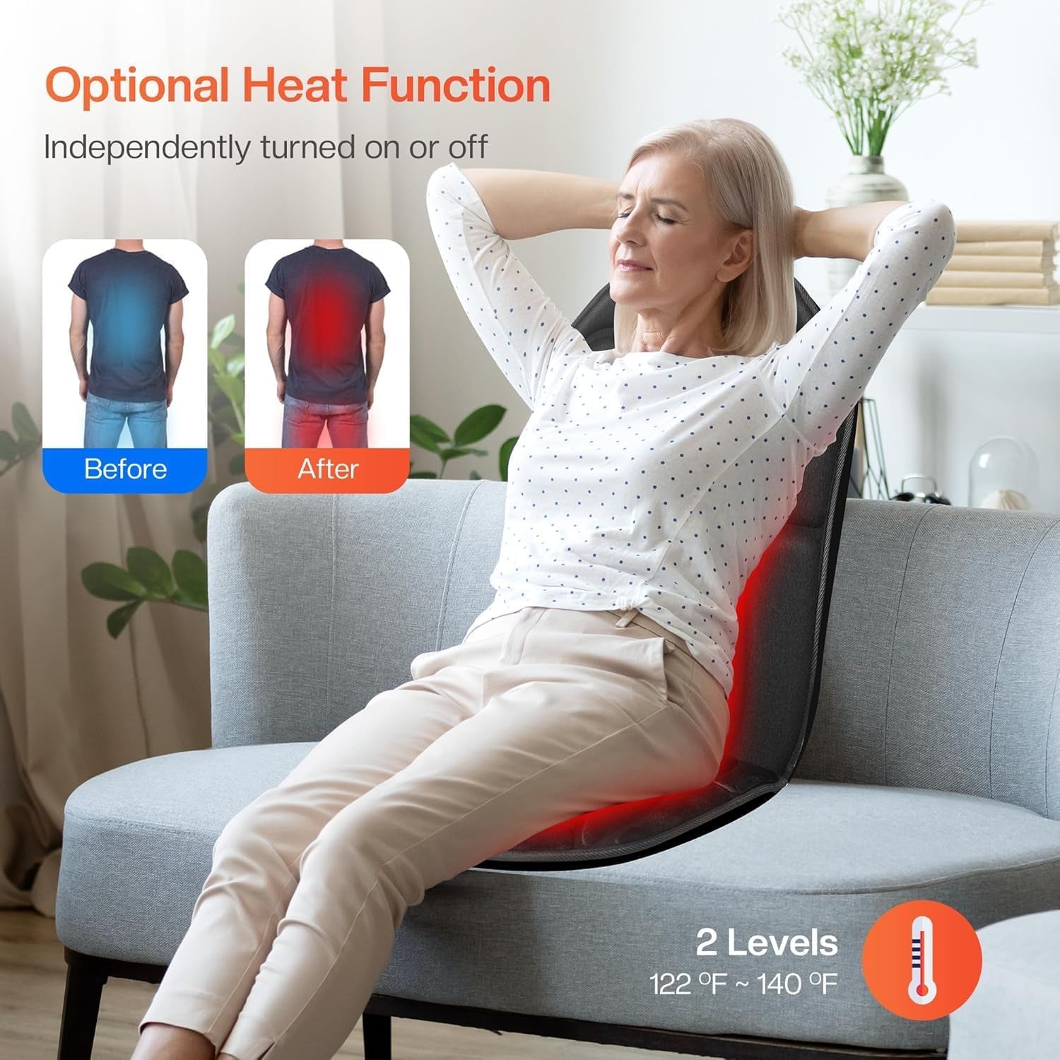 Back Massager Chair Pad,Massage Seat Cushion, Back Massage with Heat, 4 Vibration Intensities & 2 Heat Levels,Electric Massager Pain Relief,Gifts for Men,Women