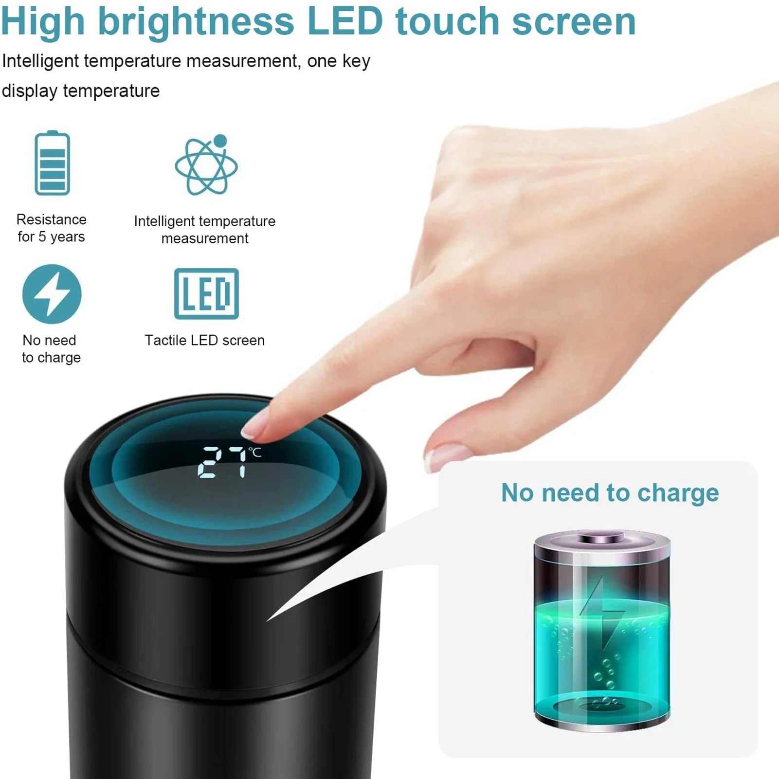 Water Bottle with LED Temperature Display,Double Walled Vacuum Insulated Water Bottle,Stainless Steel Sports Automotivetravel Mug